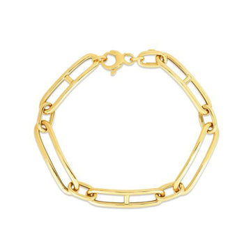 14k Yellow Gold 7 1/4 inch Elongated Alternating Mariner Link Bracelet (7.40 mm) - Coolpeacock