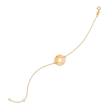 14k Yellow Gold 7 inch Bracelet with Compass (1.00 mm) - Coolpeacock