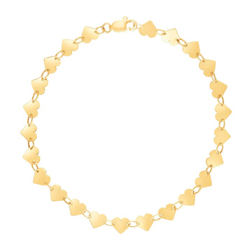 14k Yellow Gold 7 inch Mirrored Heart Chain Bracelet (5.00 mm) - Coolpeacock
