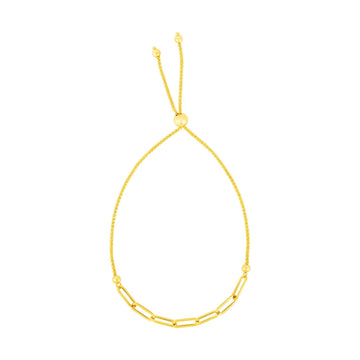 14K Yellow Gold Adjustable Bracelet with Paperclip Chain (1.00 mm) - Coolpeacock