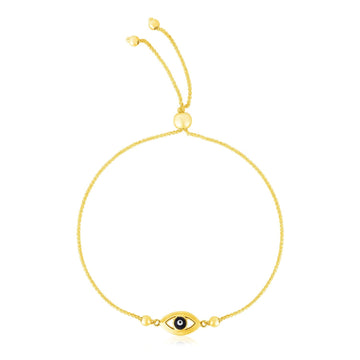 14k Yellow Gold Adjustable Evil Eye Bracelet (1.00 mm) - Coolpeacock