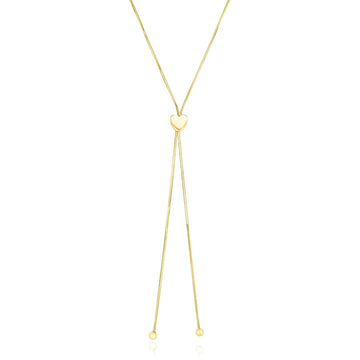 14k Yellow Gold Adjustable Heart Style Lariat Necklace - Coolpeacock