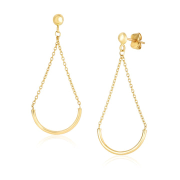 14k Yellow Gold Curved Chain Drop Earrings - Coolpeacock