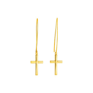 14k Yellow Gold Dangle Cross Earrings - Coolpeacock