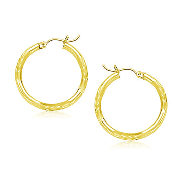 14k Yellow Gold Diamond Cut Hoop Earrings (3x20mm) - Coolpeacock