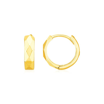 14K Yellow Gold Diamond Motif Faceted Huggie Earrings - Coolpeacock