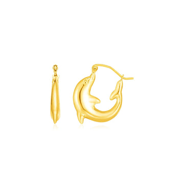 14K Yellow Gold Dolphin Hoop Earrings - Coolpeacock