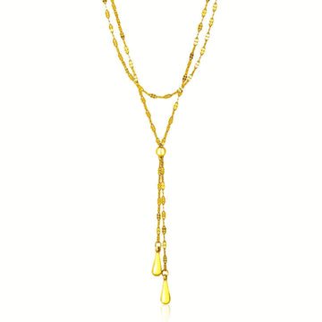 14k Yellow Gold Double Strand Chain with Puffed Heart Lariat Necklace - Coolpeacock