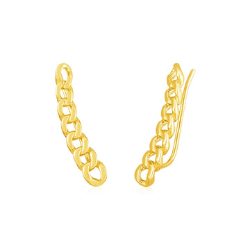 14k Yellow Gold Ear Climber Earring with Chain Links - Coolpeacock