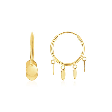 14K Yellow Gold Endless Circle Charm Huggie Hoop Earrings - Coolpeacock