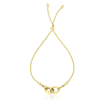 14k Yellow Gold Entwined Rings Adjustable Lariat Style Bracelet - Coolpeacock