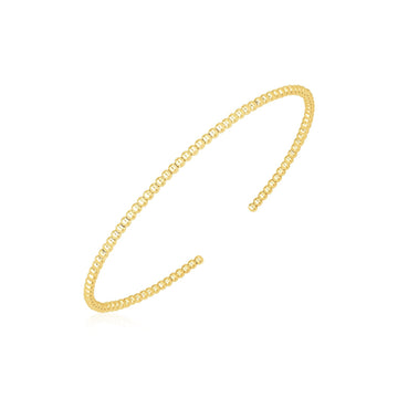 14k Yellow Gold High Polish Bead Cuff Bangle (2.00 mm) - Coolpeacock