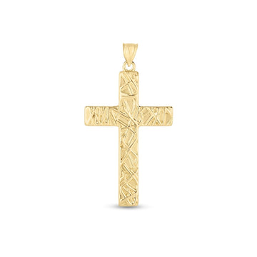 14k Yellow Gold High Polish Textured Cross Pendant - Coolpeacock