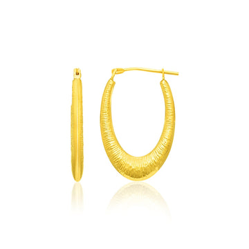 14k Yellow Gold Hoop Earrings in a Graduated Texture Style - Coolpeacock