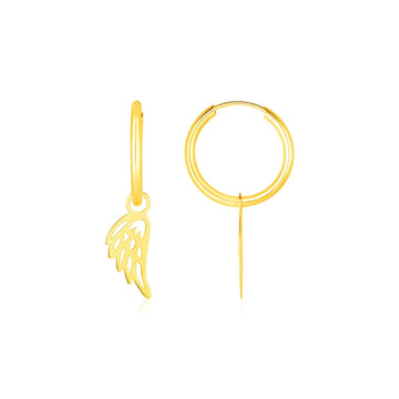 14K Yellow Gold Hoop Earrings with Angel Wings - Coolpeacock