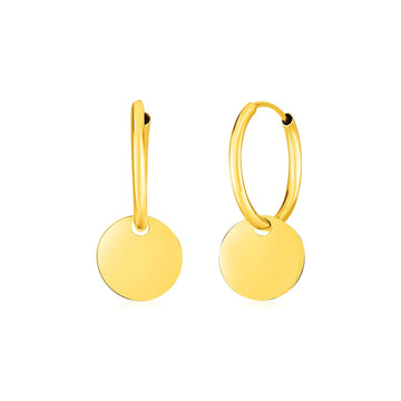 14k Yellow Gold Huggie Style Hoop Earrings with Circle Drops - Coolpeacock