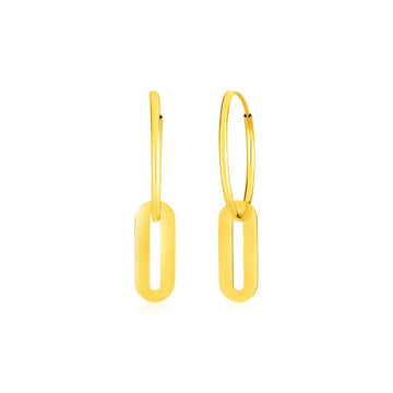 14k Yellow Gold Huggie Style Hoop Earrings with Paperclip Link Drops - Coolpeacock