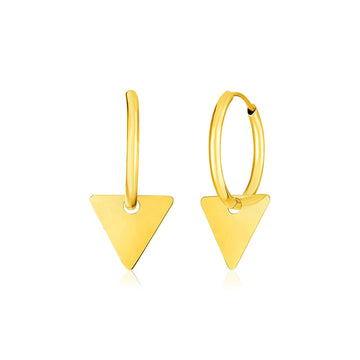 14k Yellow Gold Huggie Style Hoop Earrings with Triangle Drops - Coolpeacock