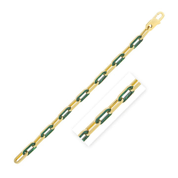 14k Yellow Gold Malachite Paperclip Gem Link Bracelet (7.00 mm) - Coolpeacock