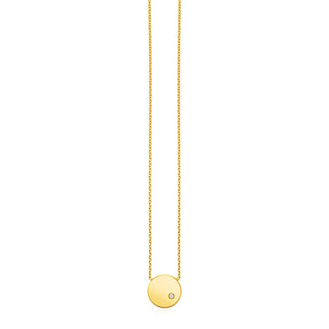 14k Yellow Gold Necklace with Polished Round Pendant with Diamond - Coolpeacock