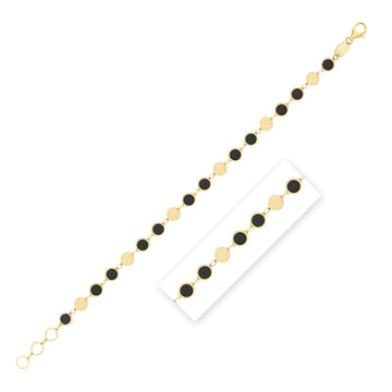 14k Yellow Gold Onyx Geometric Mirror Gem Chain Bracelet (5.00 mm) - Coolpeacock