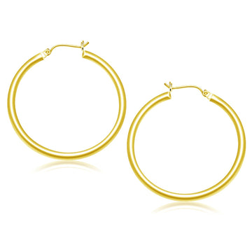 14k Yellow Gold Polished Hoop Earrings (3x40mm) - Coolpeacock