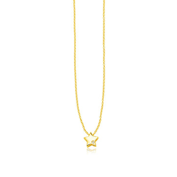 14k Yellow Gold Polished Star Necklace with Diamond - Coolpeacock