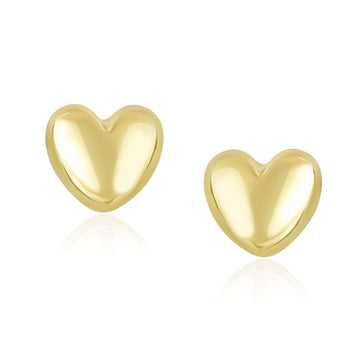 14k Yellow Gold Puffed Heart Shape Shiny Earrings - Coolpeacock