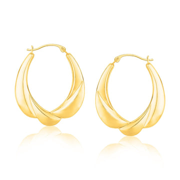 14k Yellow Gold Scallop Motif Graduated Oval Hoop Earrings - Coolpeacock