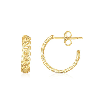 14K Yellow Gold Slender Curb Chain Hoop Earrings - Coolpeacock
