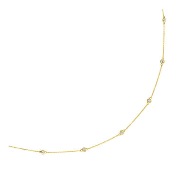 14k Yellow Gold Station Necklace with Round Diamonds - Coolpeacock