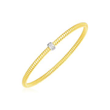14k Yellow Gold Stretch Bangle with Diamonds (3.00 mm) - Coolpeacock
