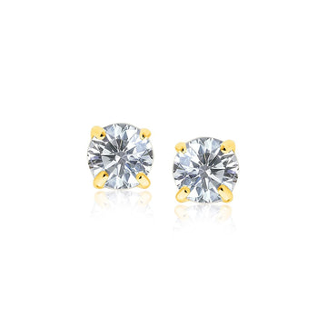 14k Yellow Gold Stud Earrings with White Hue Faceted Cubic Zirconia(6mm) - Coolpeacock