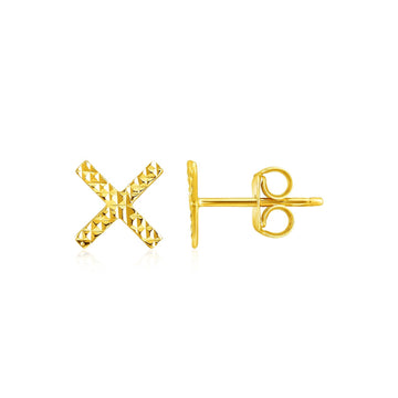 14k Yellow Gold Textured X Post Earrings - Coolpeacock