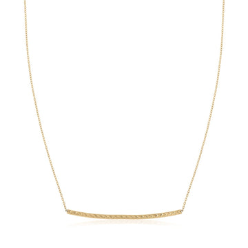 14k Yellow Gold Thin Textured Bar Necklace - Coolpeacock