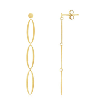 14K Yellow Gold Triple Oval Fancy Drop Earrings - Coolpeacock