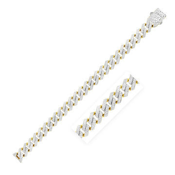 14k Yellow Gold White Pave High Polish Modern Lite Edge Chain (11.50 mm) - Coolpeacock