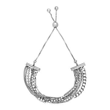 Adjustable Multi Chain Bracelet in Sterling Silver (15.00 mm) - Coolpeacock