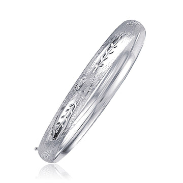 Classic Floral Carved Bangle in 14k White Gold (6.00 mm) - Coolpeacock