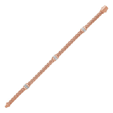 Polished Woven Rope Bracelet with Diamond Accents in 14k Rose Gold - Coolpeacock