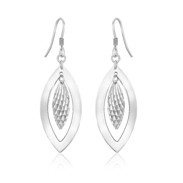 Sterling Silver Dangling Earrings with Dual Open and Textured Marquis Shapes - Coolpeacock