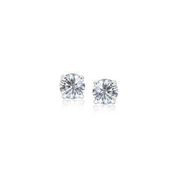 Sterling Silver Faceted White Cubic Zirconia Stud Earrings(3mm) - Coolpeacock