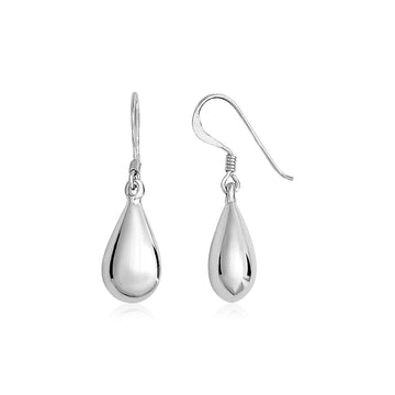 Sterling Silver Polished Puffed Teardrop Dangle Earrings - Coolpeacock