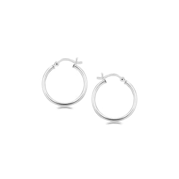 Sterling Silver Polished Thin Hoop Earrings with Rhodium Plating (2x20mm) - Coolpeacock