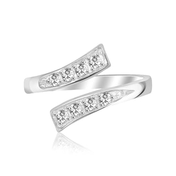 Sterling Silver Rhodium Plated Toe Ring with White Cubic Zirconia Accents - Coolpeacock