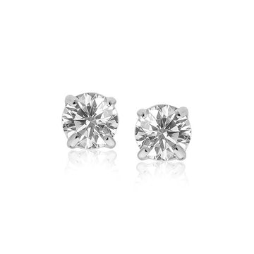 Sterling Silver Stud Earrings with White Hue Faceted Cubic Zirconia(7mm) - Coolpeacock