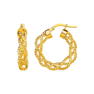 Textured Braided Hoop Earrings in 14k Yellow Gold(4x15mm) - Coolpeacock