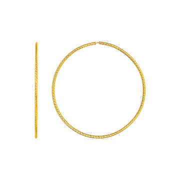Textured Endless Hoop Earrings in 14k Yellow Gold(1.2x40mm) - Coolpeacock