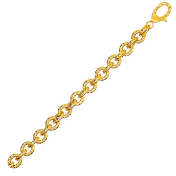 Textured Oval Link Bracelet in 14k Yellow Gold (8.70 mm) - Coolpeacock