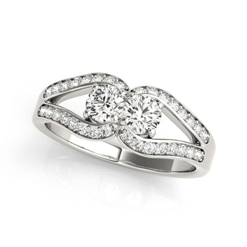 Two Stone Split Shank Design Diamond Ring in 14k White Gold (3/4 cttw) - Coolpeacock
